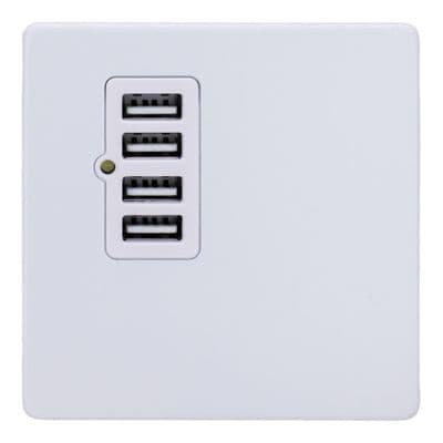 Varilight XDYU4WS.PD Screwless Primed 4 Gang 5V DC 4800mA USB Charging Port (Single Plate)