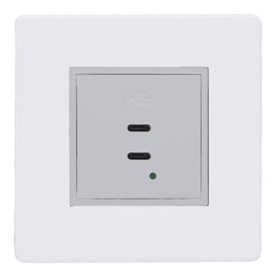 Varilight XDYU65WS.PD Screwless Primed Dual 65W USB C+C Charger (Single Plate)