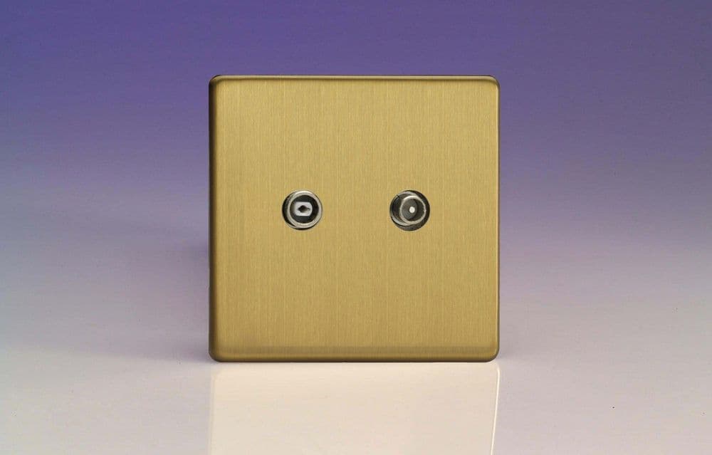 Two Band Radiall Socket Varilight XEB2RTVS Euro Brushed Brass 2 Gang Radio/TV Termination Socket
