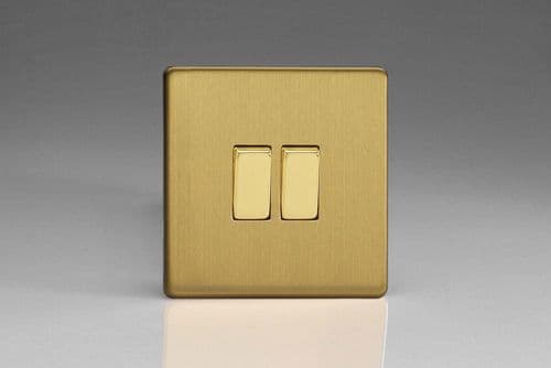 Varilight XEB2S Euro Brushed Brass 2 Gang 10A 1 or 2 Way Rocker Light Switch