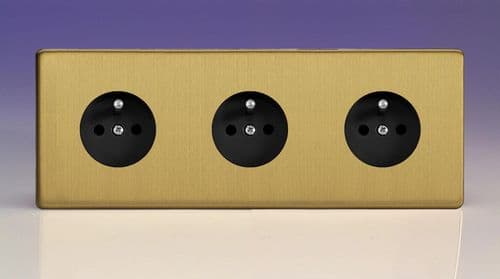 Varilight XEB444FB Euro Brushed Brass 3 Gang 16A Flush Socket with Pin Earth
