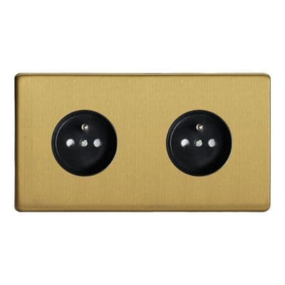 Varilight XEB44FB Euro Brushed Brass 2 Gang 16A Flush Socket with Pin Earth