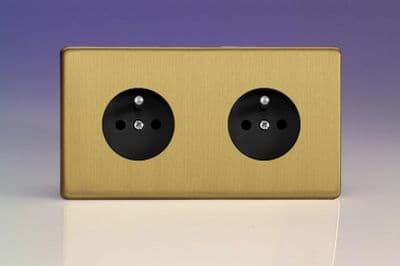 Varilight XEB44FB Euro Brushed Brass 2 Gang 16A Flush Socket with Pin Earth