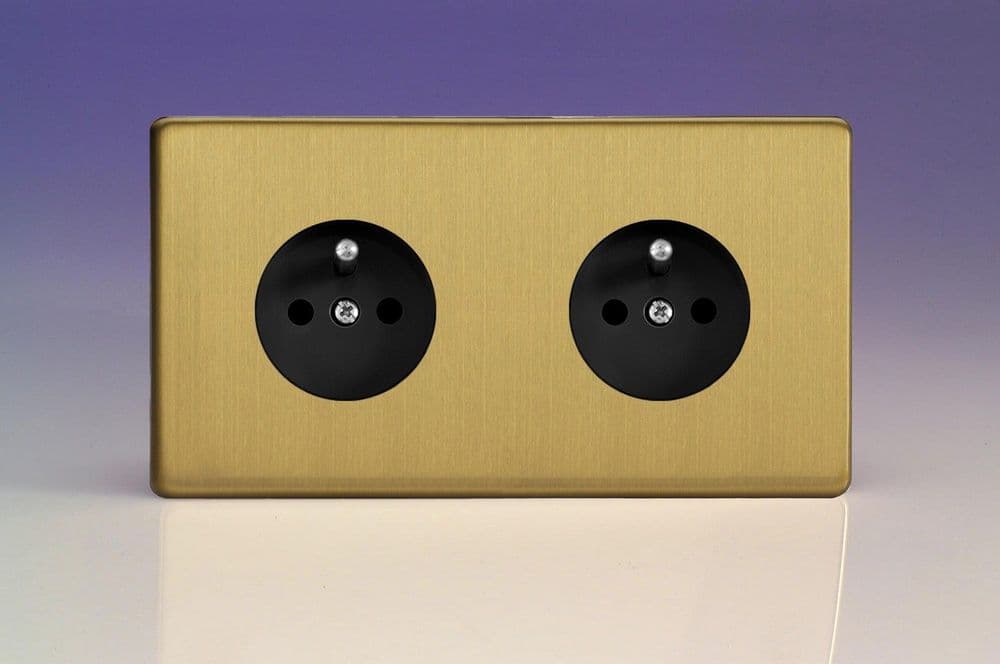 Varilight XEB44FB Euro Brushed Brass 2 Gang 16A Flush Socket with Pin Earth