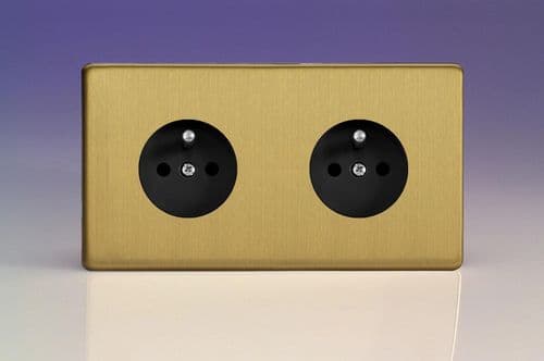 Varilight XEB44FB Euro Brushed Brass 2 Gang 16A Flush Socket with Pin Earth