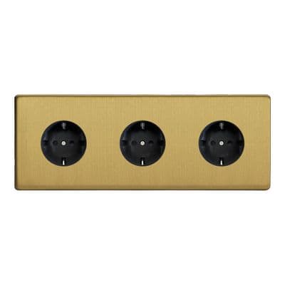 Varilight XEB555FB Euro Brushed Brass 3 Gang 16A Flush Socket with Schuko Earth