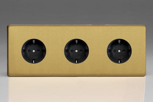 Varilight XEB555FB Euro Brushed Brass 3 Gang 16A Flush Socket with Schuko Earth