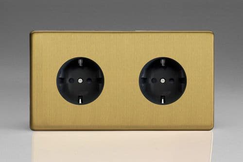 Varilight XEB55FB Euro Brushed Brass 2 Gang 16A Flush Socket with Schuko Earth