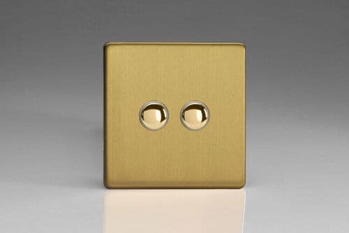 Varilight XEBP2S Euro Brushed Brass 2 Gang 6A 1 or 2 Way Push-On/Off Impulse Switch