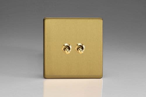 Varilight XEBT2S Euro Brushed Brass 2 Gang 10A 1 or 2 Way Toggle Light Switch