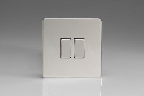 Varilight XEC2S Euro Polished Chrome 2 Gang 10A 1 or 2 Way Rocker Light Switch