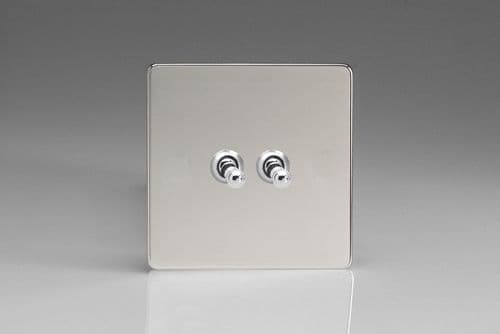 Varilight XECT2S Euro Polished Chrome 2 Gang 10A 1 or 2 Way Toggle Light Switch