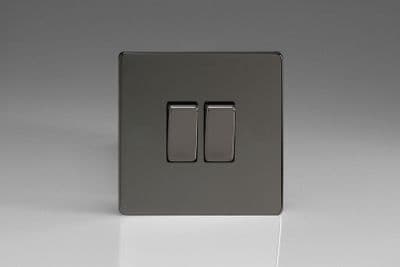 Varilight XEI2S Euro Iridium Black 2 Gang 10A 1 or 2 Way Rocker Light Switch