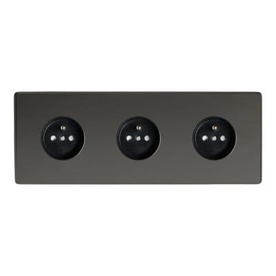 Varilight XEI444FB Euro Iridium Black 3 Gang 16A Flush Socket with Pin Earth