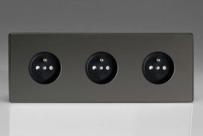 Varilight XEI444FB Euro Iridium Black 3 Gang 16A Flush Socket with Pin Earth