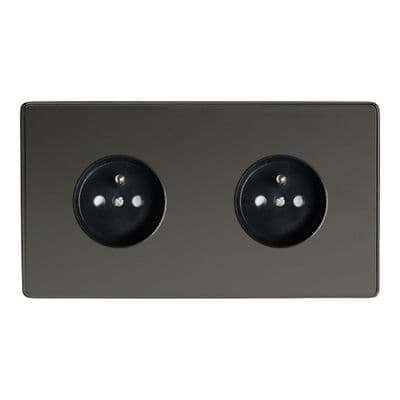 Varilight XEI44FB Euro Iridium Black 2 Gang 16A Flush Socket with Pin Earth
