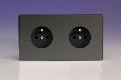 Varilight XEI44FB Euro Iridium Black 2 Gang 16A Flush Socket with Pin Earth