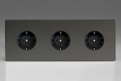 Varilight XEI555FB Euro Iridium Black 3 Gang 16A Flush Socket with Schuko Earth