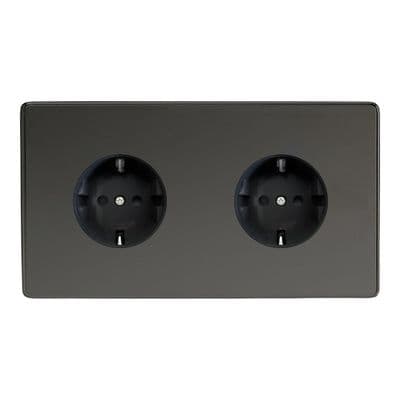 Varilight XEI55FB Euro Iridium Black 2 Gang 16A Flush Socket with Schuko Earth