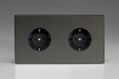Varilight XEI55FB Euro Iridium Black 2 Gang 16A Flush Socket with Schuko Earth