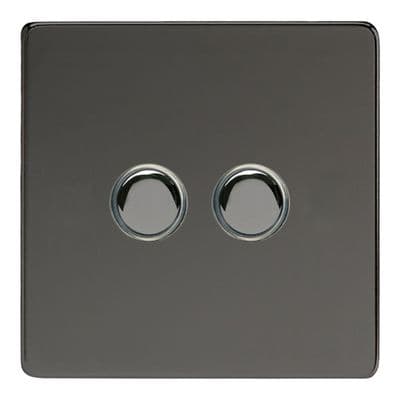Varilight XEIP2S Euro Iridium Black 2 Gang 6A 1 or 2 Way Push-On/Off Impulse Switch