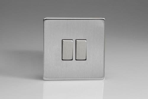 Varilight XES2S Euro Brushed Steel 2 Gang 10A 1 or 2 Way Rocker Light Switch