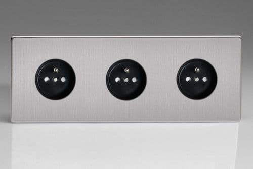 Varilight XES444FB European Brushed Steel 3 Gang 16A Flush Socket Pin Earth