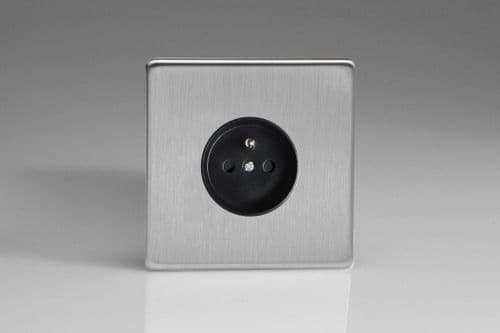 Varilight XES4FB European Brushed Steel 1 Gang 16A Flush Socket Pin Earth