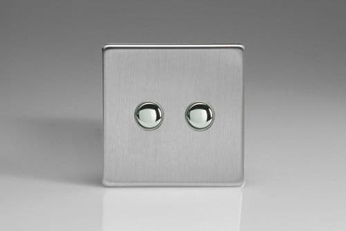Varilight XESP2S Euro Brushed Steel 2 Gang 6A 1 or 2 Way Push-On/Off Impulse Switch
