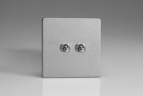 Varilight XEST2S Euro Brushed Steel 2 Gang 10A 1 or 2 Way Toggle Light Switch