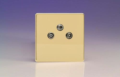 Varilight XEV3RTVS Euro Polished Brass 3 Gang Radio/TV/Satellite Termination Socket