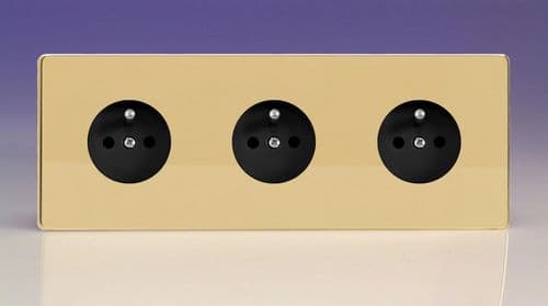 Varilight XEV444FB Euro Polished Brass 3 Gang 16A Flush Socket with Pin Earth