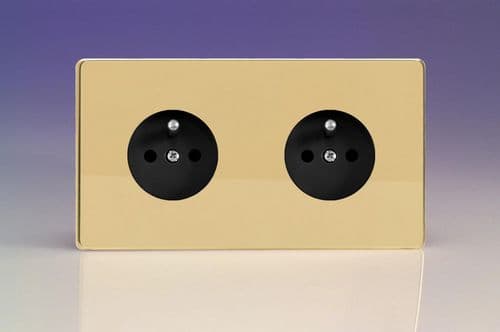Varilight XEV44FB Euro Polished Brass 2 Gang 16A Flush Socket with Pin Earth