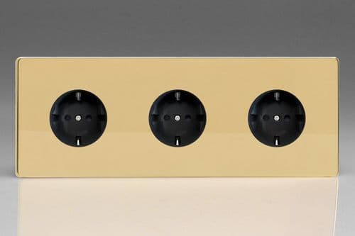 Varilight XEV555FB Euro Polished Brass 3 Gang 16A Flush Socket with Schuko Earth