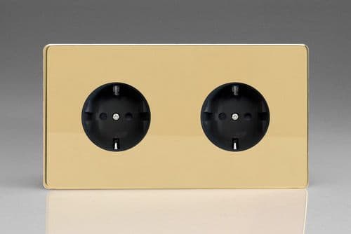 Varilight XEV55FB Euro Polished Brass 2 Gang 16A Flush Socket with Schuko Earth