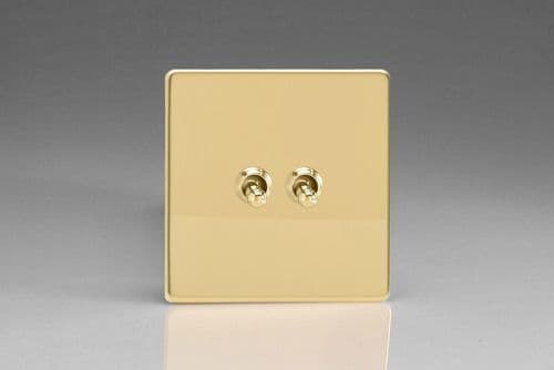 Varilight XEVT2S Euro Polished Brass 2 Gang 10A 1 or 2 Way Toggle Light Switch