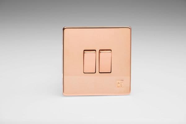 Varilight XEY2S.AC European Cu29 Raw Copper 2 Gang 10A 2 Way Rocker Light Switch