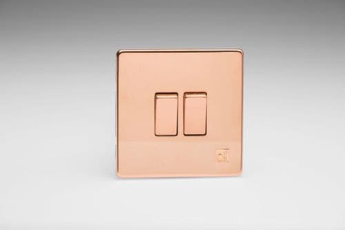 Varilight XEY2S.AC European Cu29 Raw Copper 2 Gang 10A 2 Way Rocker Light Switch