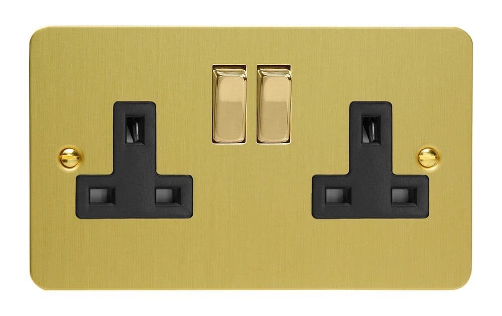 Varilight XFB5DB Ultraflat Brushed Brass 2 Gang Double 13A Switched ...