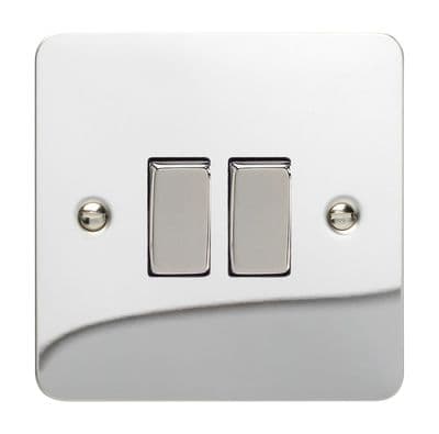 Varilight XFC2D Ultraflat Polished Chrome 2 Gang 10A 1 or 2 Way Rocker Light Switch