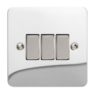 Varilight XFC3D Ultraflat Polished Chrome 3 Gang 10A 1 or 2 Way Rocker Light Switch