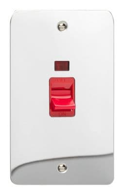 Varilight XFC45N Ultraflat Polished Chrome 45A DP Cooker Switch Vertical Twin Plate + Neon