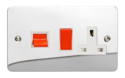 Varilight XFC45PW Ultraflat Polished Chrome 45A DP Cooker Switch + 13A Switched Socket