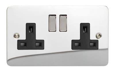 Varilight XFC5DB Ultraflat Polished Chrome 2 Gang Double 13A Switched Plug Socket