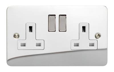 Varilight XFC5DW Ultraflat Polished Chrome 2 Gang Double 13A Switched Plug Socket