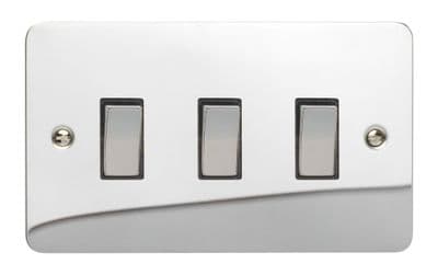 Varilight XFC93D Ultraflat Polished Chrome 3 Gang 10A 1 or 2 Way Rocker Light Switch (Twin Plate)