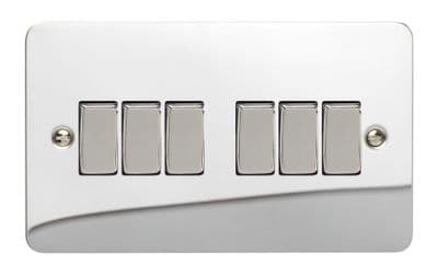 Varilight XFC96D Ultraflat Polished Chrome 6 Gang 10A 1 or 2 Way Rocker Light Switch