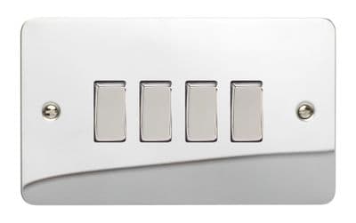 Varilight XFC9D Ultraflat Polished Chrome 4 Gang 10A 1 or 2 Way Rocker Light Switch