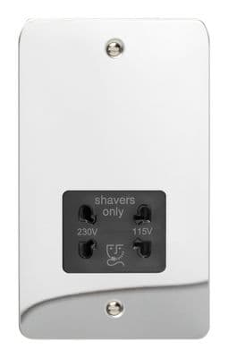 Varilight XFCSSB Ultraflat Polished Chrome Dual Voltage Shaver Socket 230V/115V
