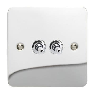 Varilight XFCT2 Ultraflat Polished Chrome 2 Gang 10A 1 or 2 Way Toggle Light Switch